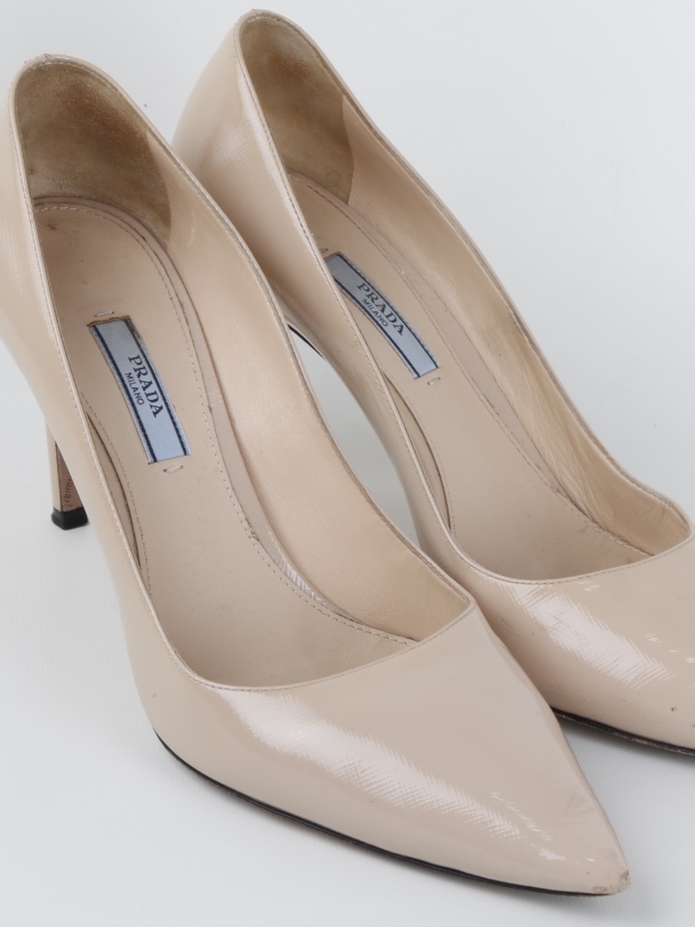 Prada Nude Beige Patent Leather Pointed Toe Pumps Heels Size 39.5